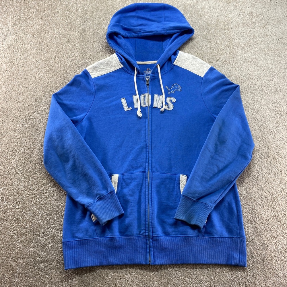 Majestic Detroit Lions Sweatshirt Mens XL NFL Royal Blue Full Zip Hoodie